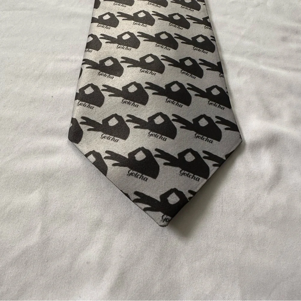 Gotcha Novelty Print Black & Silver Wide 58” x 4” Necktie Easy Care Polyester